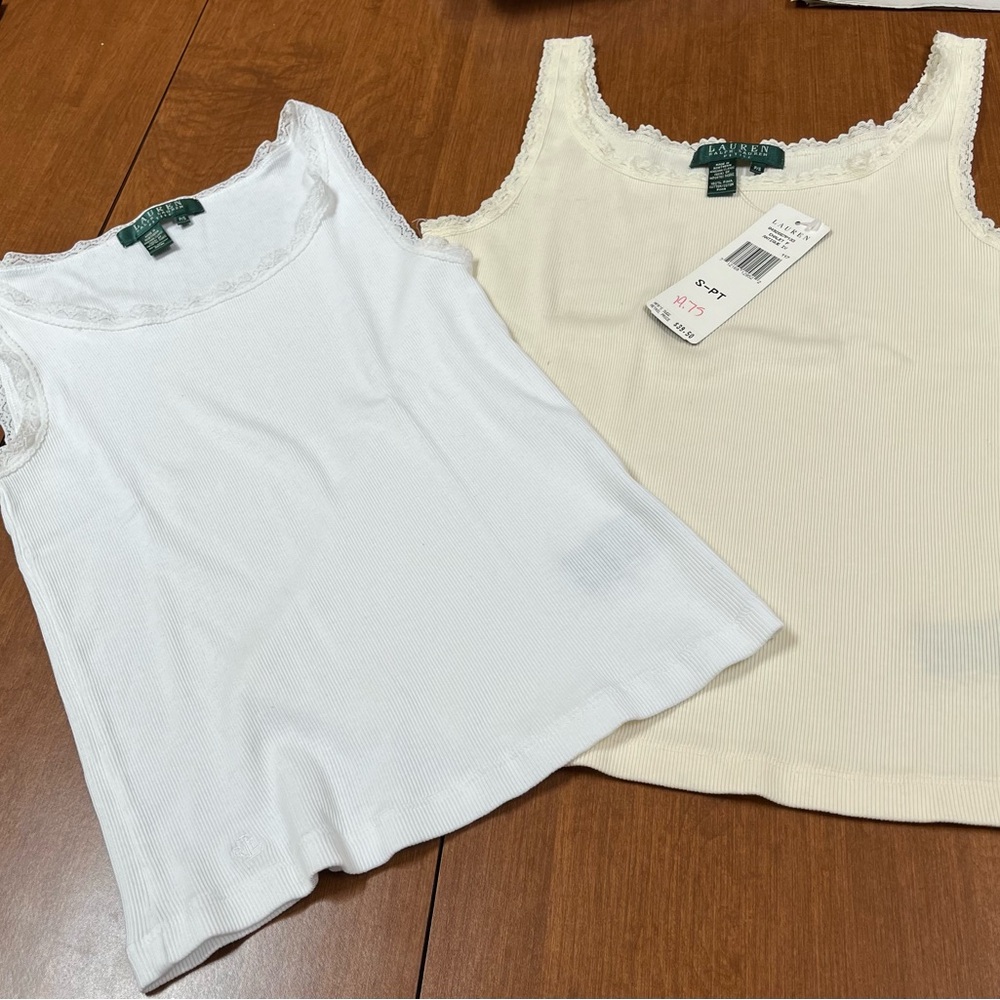 2 LaurenP/S Ribbed tank tops.  Identical one white, one NWT cream color.
